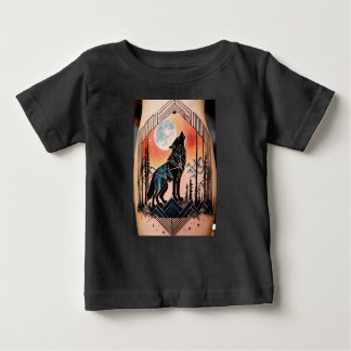 T-shirt Pour Bébé Tatouage géométrique du loup avec paysage nocturne