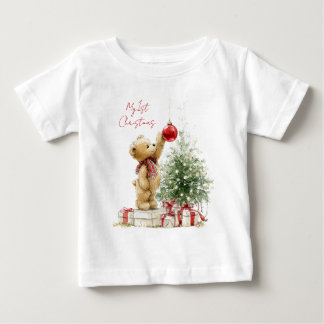 T-shirt Pour Bébé Teddy Bear Baby's First Christmas 