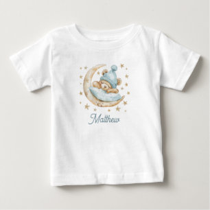 T-shirt Pour Bébé Teddy Bear Boy Baby Moon Stars Nom Bleu