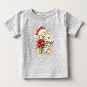 T-shirt Pour Bébé Teddy bear Santa Claus with Christmas flowers (Devant)
