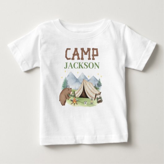 T-shirt Pour Bébé Tente d'ours brun mignon Happy Camper 1er annivers (Devant)