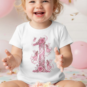 T-shirt Pour Bébé Tenue de Fée Fille Rose pour 1er Anniversaire