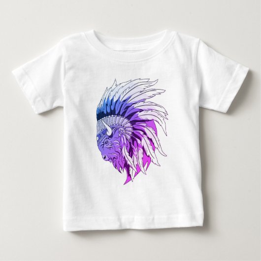 T-shirt Pour Bébé Tête de buffle avec coiffure indienne (Devant)