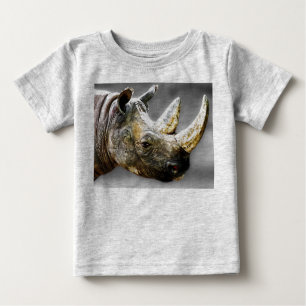 T-shirt Pour Bébé Tête de rhinocéros, peinture grise d'arrière -