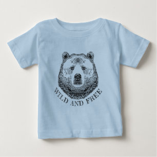 T-shirt Pour Bébé Tête D'Ours, Sauvage Et Libre, Illustration Dessi