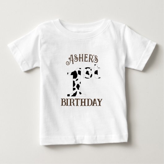 T-shirt Pour Bébé Texte marron imprimé vache pour 1er anniversaire (Devant)