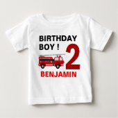 T-shirt Pour Bébé Thème camion de pompiers pour un deuxième annivers (Devant)