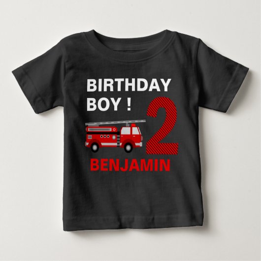 T-shirt Pour Bébé Thème camion de pompiers pour une fête d'anniversa (Devant)