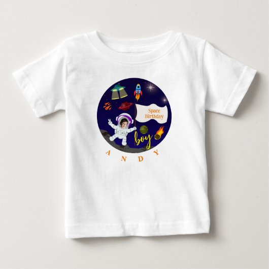 T-shirt Pour Bébé Thème de l'espace de dessin d'anniversaire (Devant)