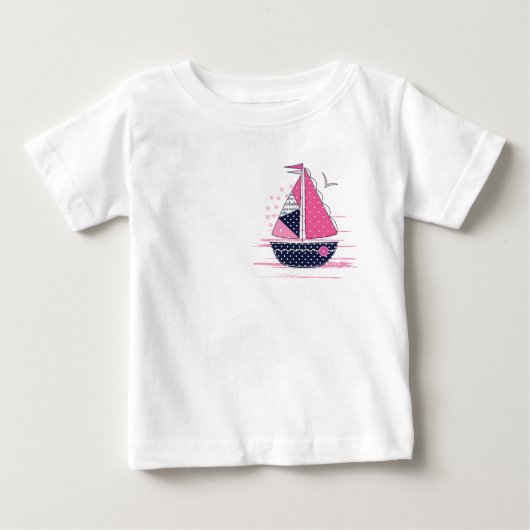 T-shirt Pour Bébé Thème Marin Féminin Voilier Rose Points de Sail (Devant)