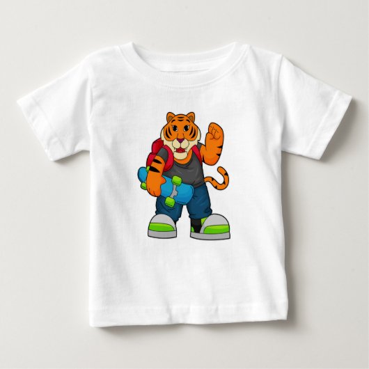 T-shirt Pour Bébé Tiger comme patineur avec skateboard (Devant)