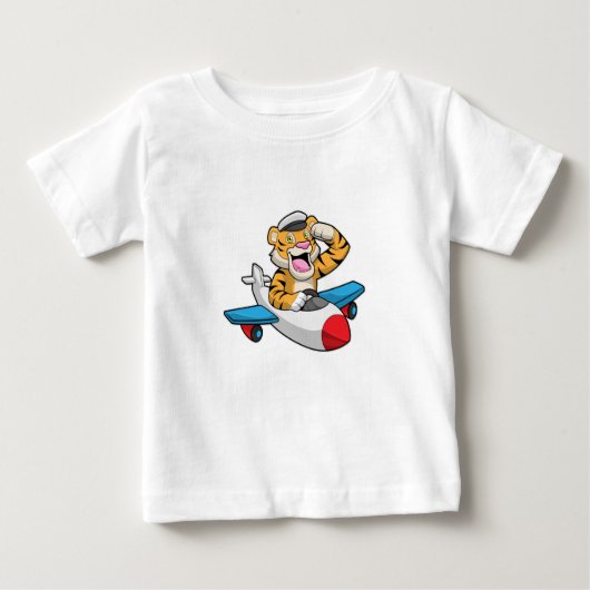 T-shirt Pour Bébé Tiger comme pilote dans l'avion (Devant)