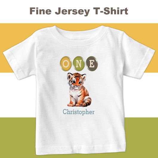 T-shirt Pour Bébé Tigre 1er anniversaire un avec le nom bleu
