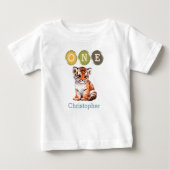 T-shirt Pour Bébé Tigre 1er anniversaire un avec le nom bleu (Devant)