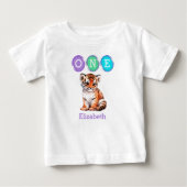 T-shirt Pour Bébé Tigre 1er anniversaire un avec nom violet (Devant)