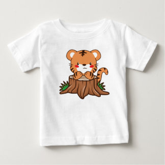 T-shirt Pour Bébé Tigre de bébé en caricature mignonne sur souche d'