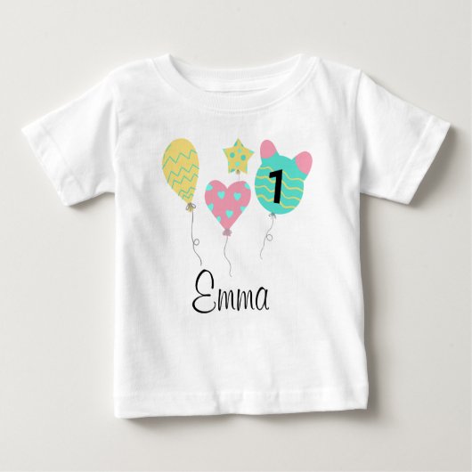 T-shirt Pour Bébé TON DESIGN/Nom Premier anniversaire de ballons aér (Devant)
