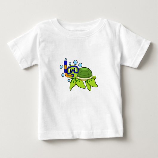 T-shirt Pour Bébé Tortue à la plongée avec tuba (Devant)