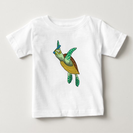 T-shirt Pour Bébé Tortue à la plongée avec tuba (Devant)