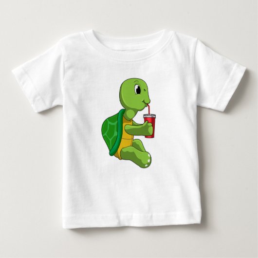 T-shirt Pour Bébé Tortue avec tasse à boire avec paille (Devant)