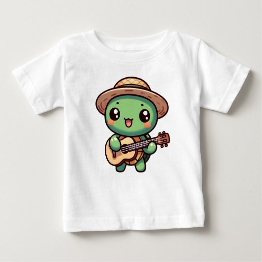 T-shirt Pour Bébé Tortue Chibi Jouer de la guitare (Devant)