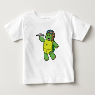 T-shirt Pour Bébé Tortue comme pilote avec avion en papier