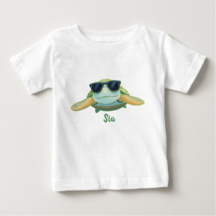 T-shirt Pour Bébé Tortue de mer décontractée avec lunettes de soleil