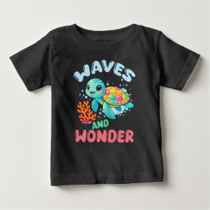 T-shirt Pour Bébé Tortue de Mer Vagues et Enfants Merveilleux