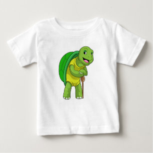 T-shirt Pour Bébé Tortue en tant que pensionné avec bâton de marche