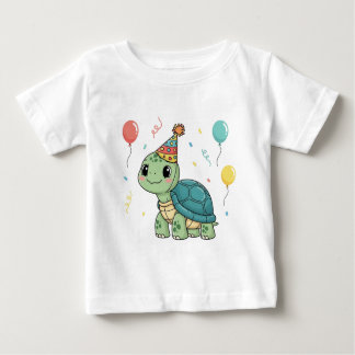 T-shirt Pour Bébé Tortue portant un Casquette de fête