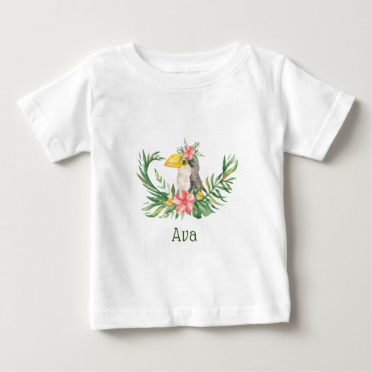 T-shirt Pour Bébé Toucan Tropical Fleur Baby Shower (Devant)