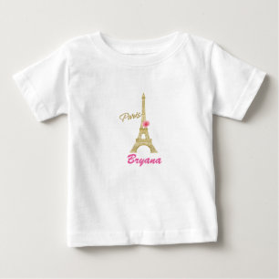 T-shirt Pour Bébé Tour Eiffel Paris & Rose en or