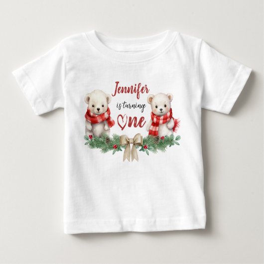 T-shirt Pour Bébé Tourne-en un | Ours Noël 1er anniversaire (Devant)