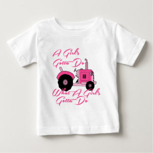 T-shirt Pour Bébé Tracteur pour filles roses