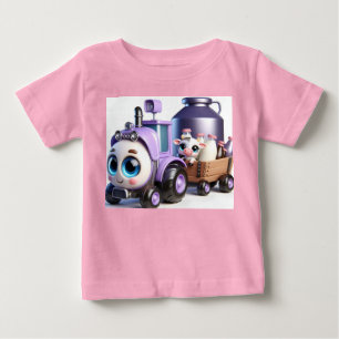 T-shirt Pour Bébé Tracteur pourpre avec vache et lait