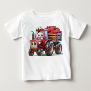 T-shirt Pour Bébé Tracteur rouge avec ours et framboises