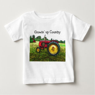 T-shirt Pour Bébé Tracteur rouge et jaune de ferme