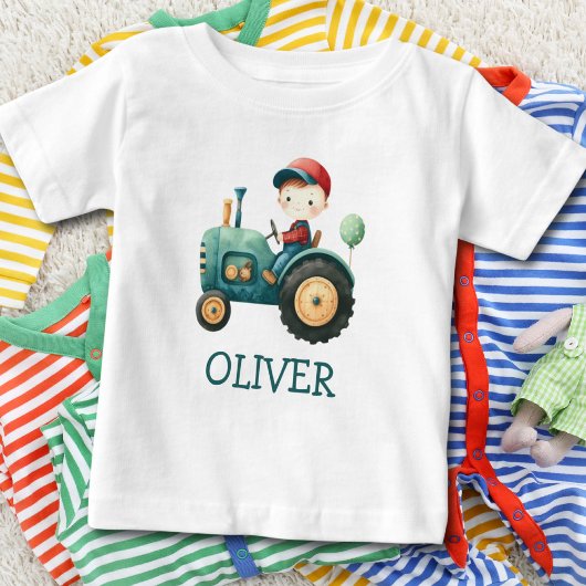 T-shirt Pour Bébé Tracteur vert mignon personnalisé pour garçons
