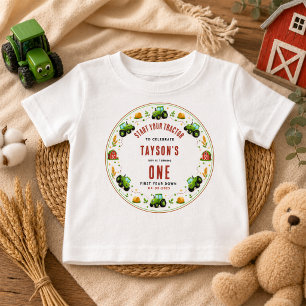 T-shirt Pour Bébé Tracteur vert rustique de ferme, première année en