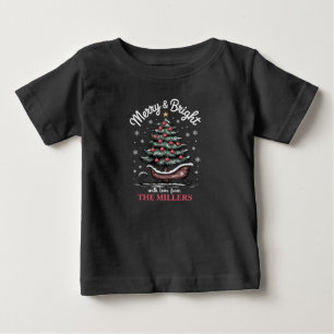 T-shirt Pour Bébé Traîneau de Noël personnalisé Arbre Joyeux et Lumi