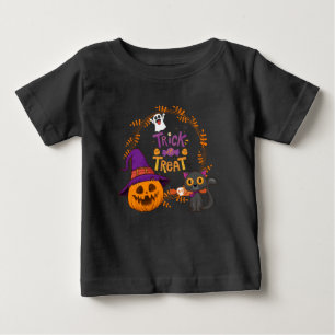 T-shirt Pour Bébé Trick ou traitement, Halloween heureux, Chat à la
