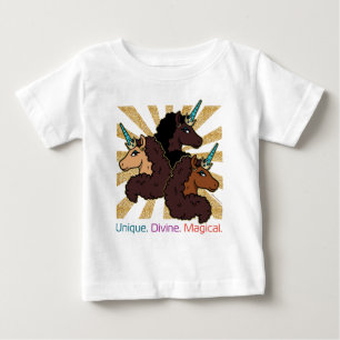 T-shirt Pour Bébé Trio de licornes afro : Unique, divin et magique