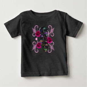 T-shirt Pour Bébé Triple Jour Noir Des Crânes Morts Roses Rose