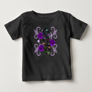 T-shirt Pour Bébé Triple Jour Noir Des Crânes Morts Roses Violets