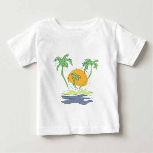 T-shirt Pour Bébé Tropical island beach scenery. Outline palm tree  (Devant)