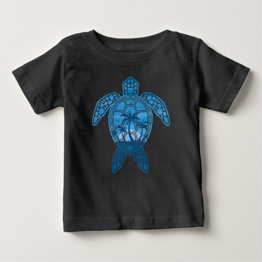T-shirt Pour Bébé Tropical Island Sea Turtle Design en bleu (Devant)