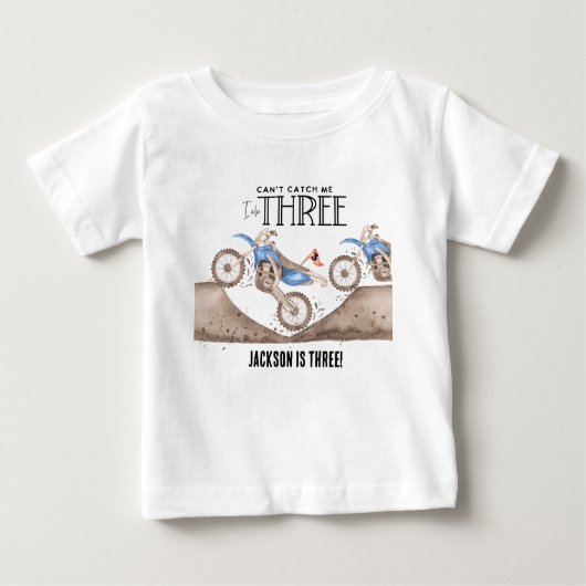 T-shirt Pour Bébé Tu ne peux pas m'attraper Dirt Bike Bleu 3ème anni (Devant)