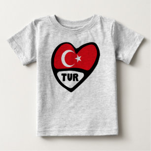 T-shirt Pour Bébé Turquie Coeur Drapeau TUR Code du pays