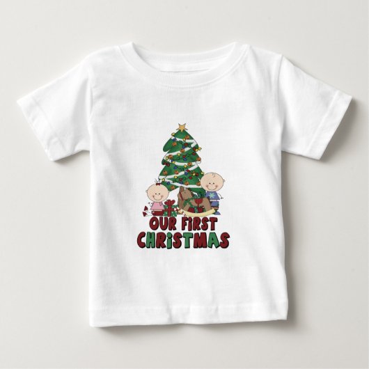 T-shirt Pour Bébé Twins Boy & Girl premier Noël (Devant)