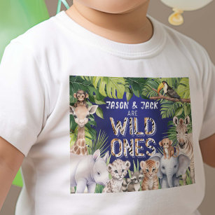 T-shirt Pour Bébé Twins Navy Blue, Wild One Safari, Jungle Boy 1er
